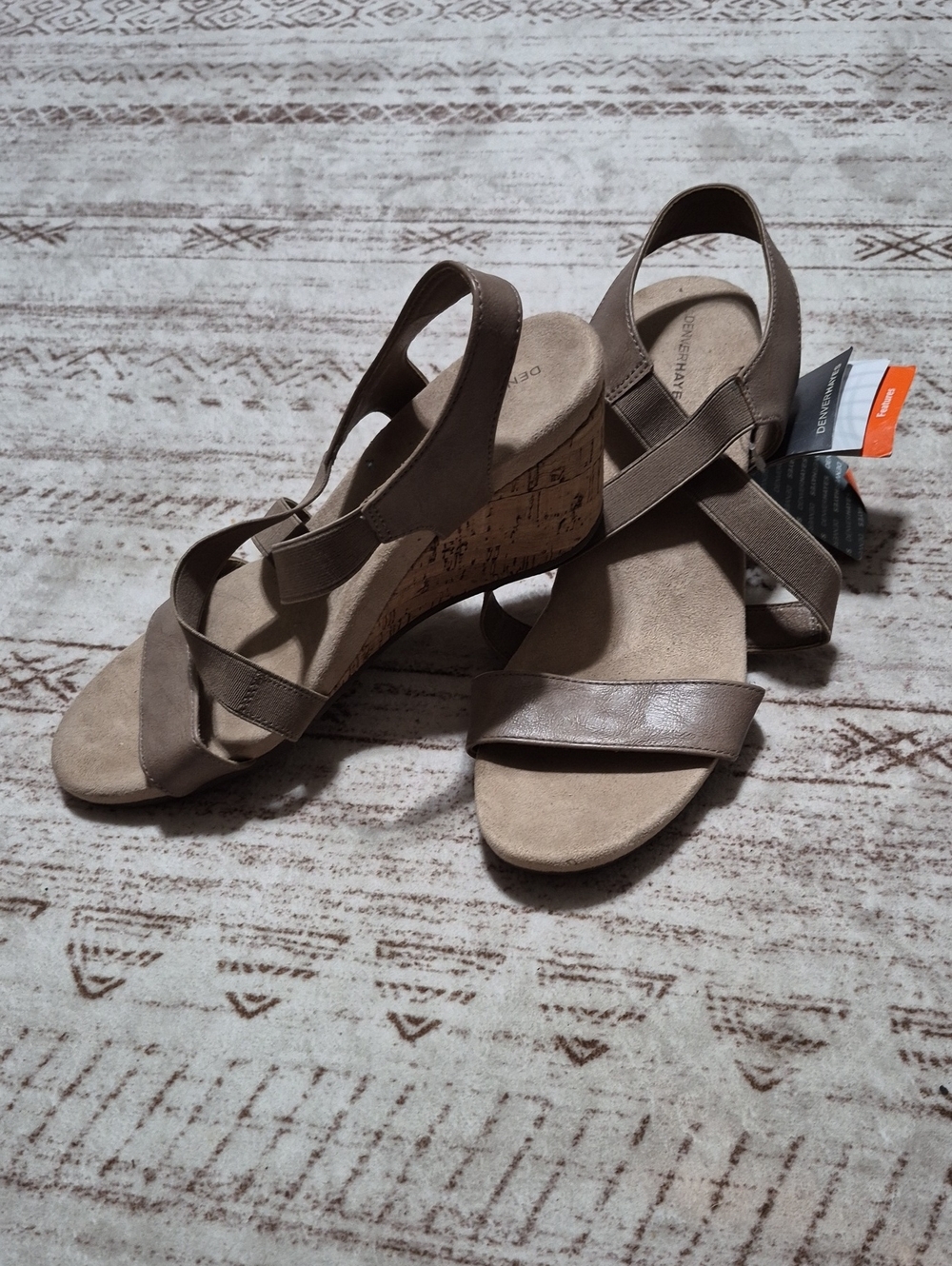Denver Hayes Taupe Strappy Cork Wedge Sandals